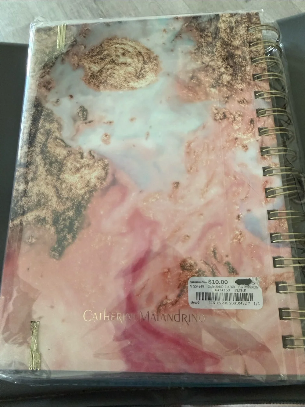 NWOT Marble Cover Spiral Notebook with Gold Accents - Pink & Gold